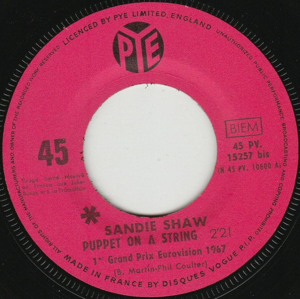 Sandie Shaw – Puppet On A String (Vinyl 7" Single Jukebox Promo, 1967)